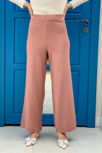 Beli Lastikli Kendinden Desenli Triko Pantolon 22214 Koyu Pudra - Bym Fashion