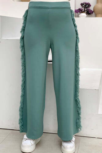 Beli Lastikli Yan Kısımları Püskül Detaylı Triko Pantolon 22242 Mint - 4