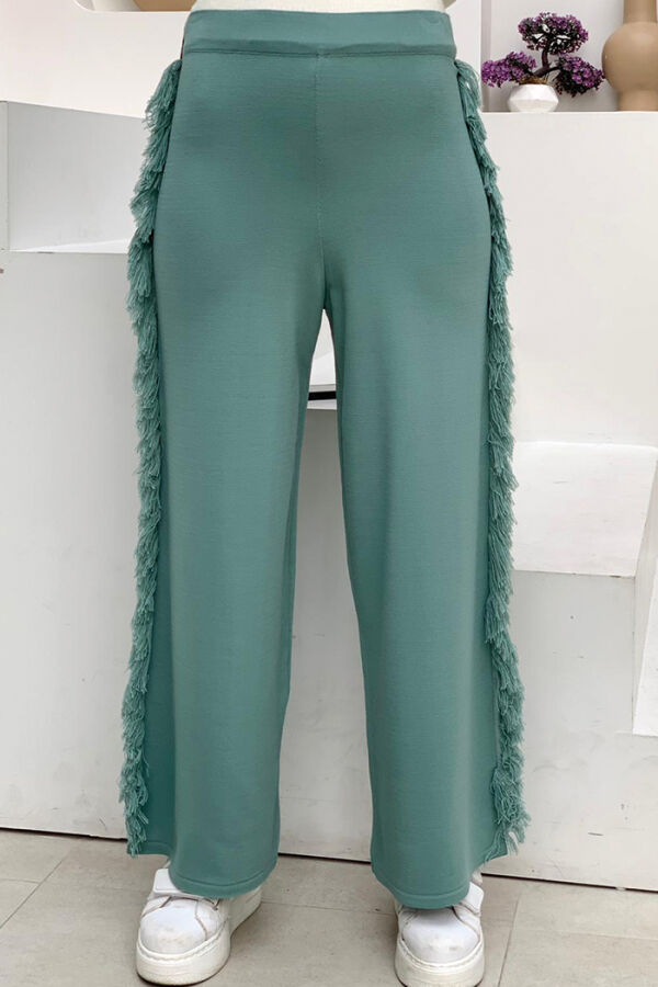 Beli Lastikli Yan Kısımları Püskül Detaylı Triko Pantolon 22242 Mint - 4