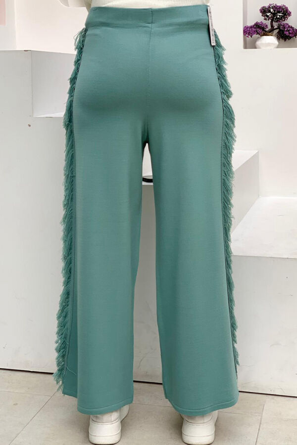Beli Lastikli Yan Kısımları Püskül Detaylı Triko Pantolon 22242 Mint - 5