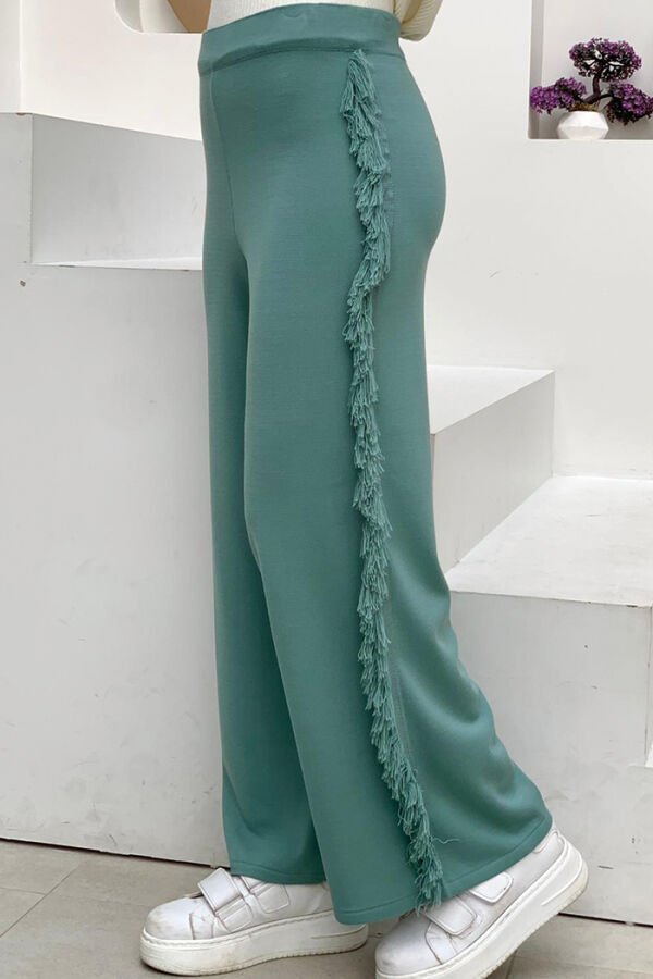 Beli Lastikli Yan Kısımları Püskül Detaylı Triko Pantolon 22242 Mint - 6
