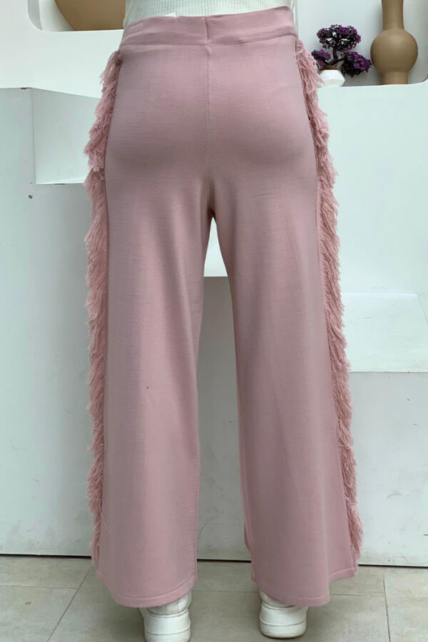Beli Lastikli Yan Kısımları Püskül Detaylı Triko Pantolon 22242 Pudra - 5