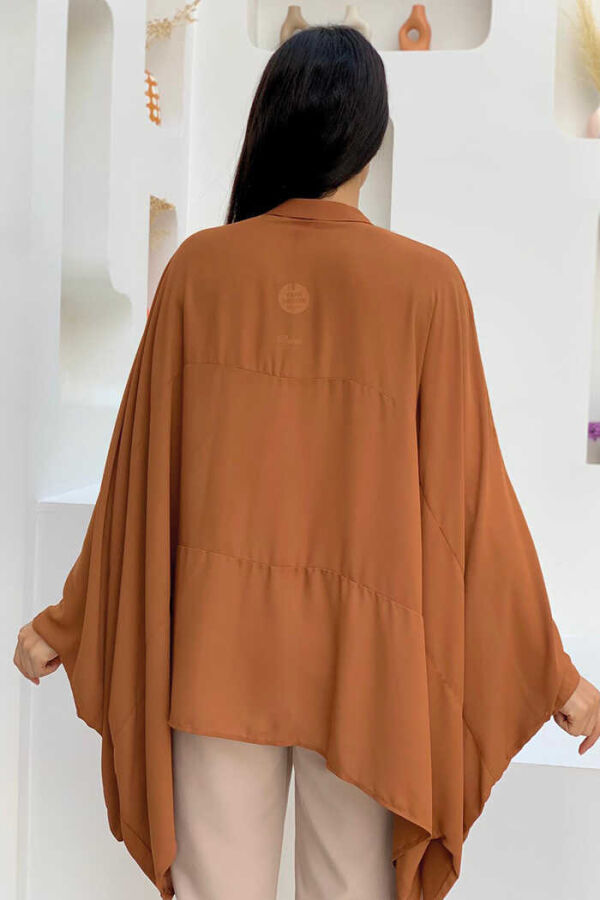Ön Düğme Detay Yarasa Kol Şifon Tunik 2242 Taba - 2