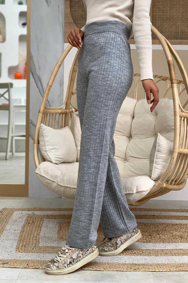 Beli Lastikli Fitilli Triko Pantolon 2292 Gri - 2