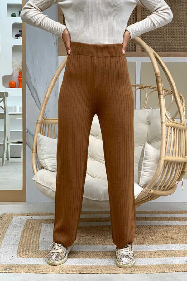 Beli Lastikli Fitilli Triko Pantolon 2292 Taba - 1