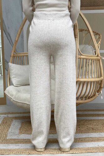 Beli Lastikli Fitilli Triko Pantolon 2292 Taş - 3