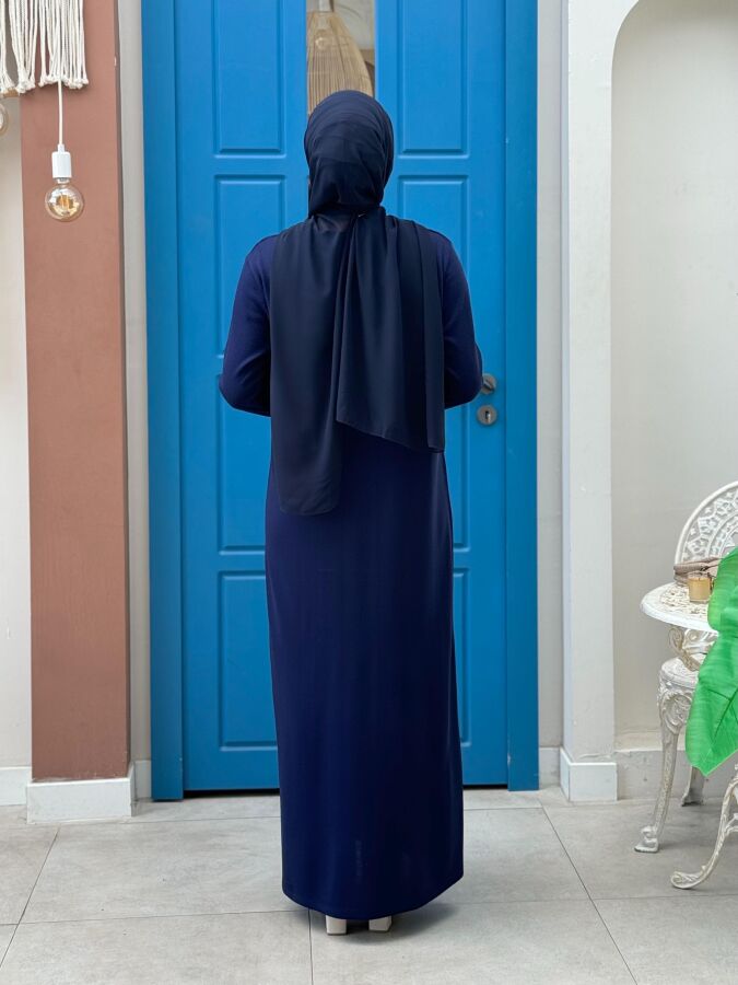 Göğüs Kısmı Taşlı İşleme Detay Triko Elbise 23317 Lacivert - 2