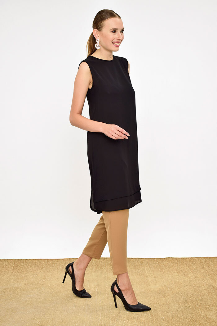 2340 Short Zero Sleeve Underwear Tunic Black - 5