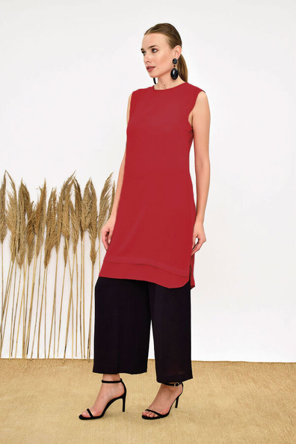2340 Short Zero Sleeve Underwear Tunic Claret Red - 7