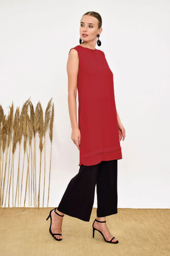 2340 Short Zero Sleeve Underwear Tunic Claret Red - 4