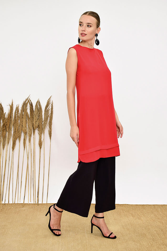 2340 Short Zero Sleeve Underwear Tunic Red - 5