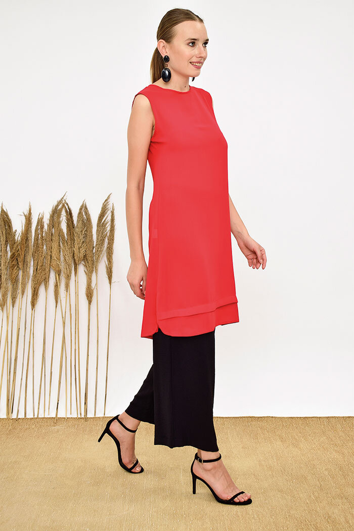 2340 Short Zero Sleeve Underwear Tunic Red - 6