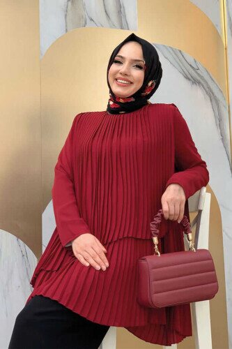 Çapraz Görünüm Pilise Detay Tunik 2363 Bordo 