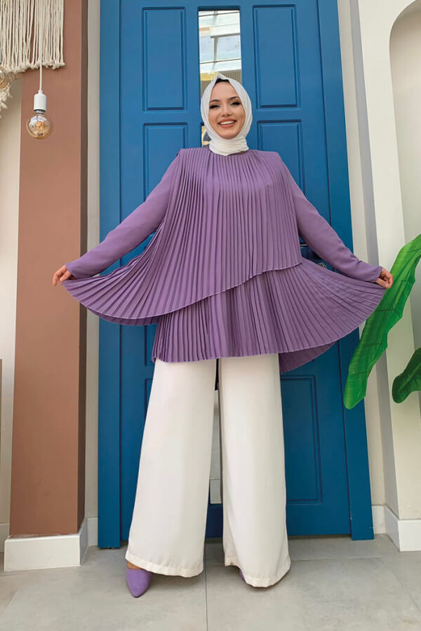 Çapraz Görünüm Pilise Detay Tunik 2363 Lila - 6