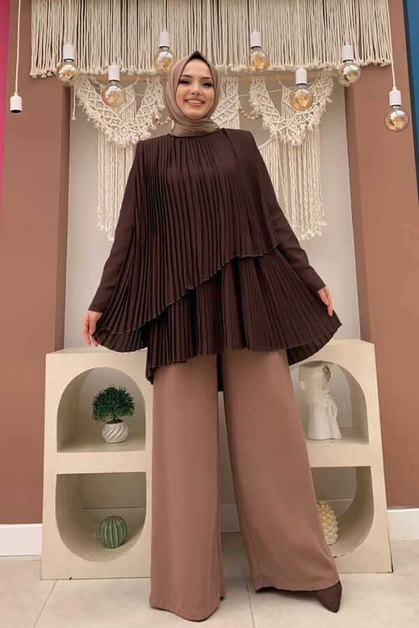 2363 Pleated Tunic Brown - 6