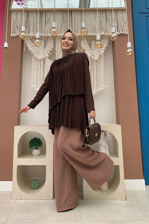 2363 Pleated Tunic Brown - 7