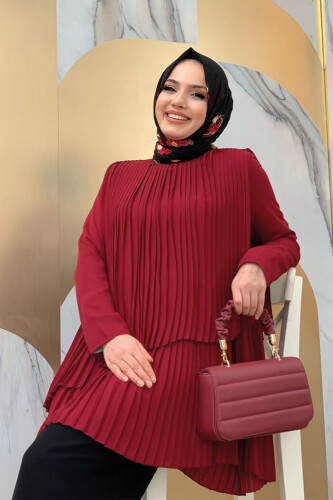2363 Pleated Tunic Claret Red - 5