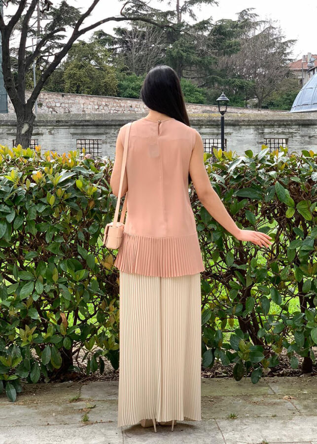 Skirt Pleated Zero Sleeve Short Underwear 2637 Salmon - 4