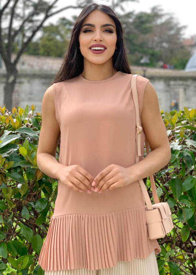 Skirt Pleated Zero Sleeve Short Underwear 2637 Salmon - 6