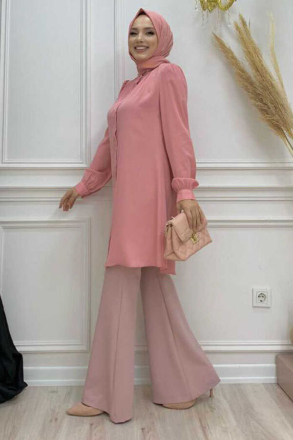 Button Down Sleeve Cuffed Judge Collar Tunic 2684 Powder - 2