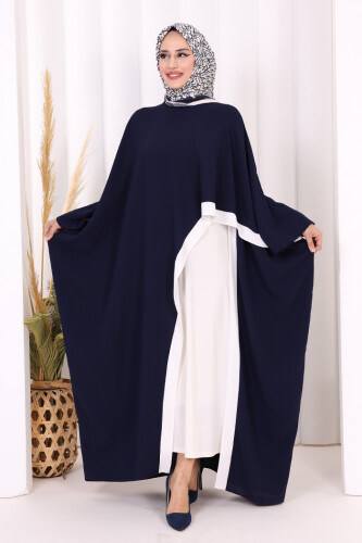 Şeritli Yandan Yırtmaç Detay Uzun Tunik 2742 Lacivert 