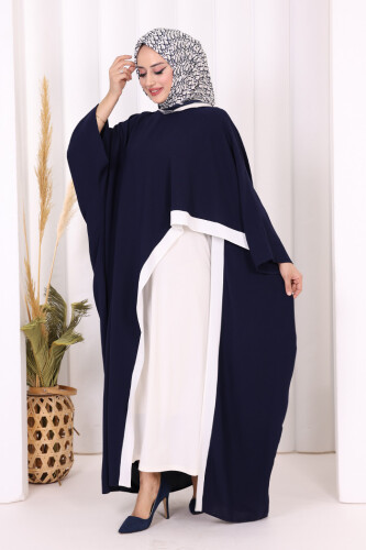 Şeritli Yandan Yırtmaç Detay Uzun Tunik 2742 Lacivert - 2