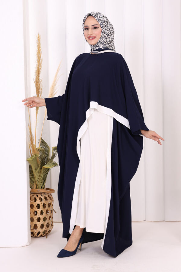 Şeritli Yandan Yırtmaç Detay Uzun Tunik 2742 Lacivert - 3