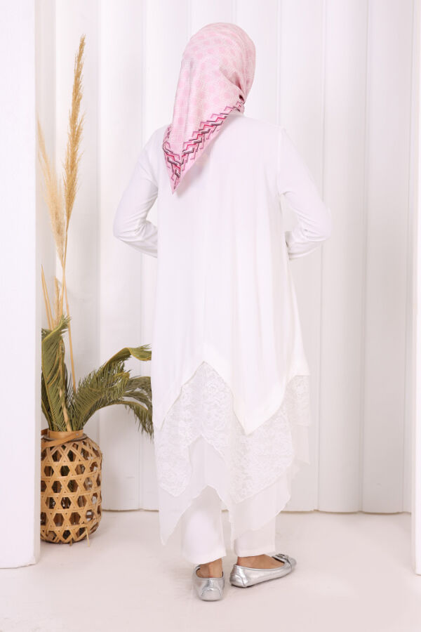 Dantel Ve Şifon Detaylı Asimetrik Kesim Tunik 2758 Ekru - 4