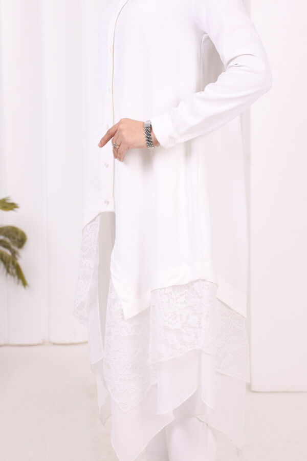 Dantel Ve Şifon Detaylı Asimetrik Kesim Tunik 2758 Ekru - 6
