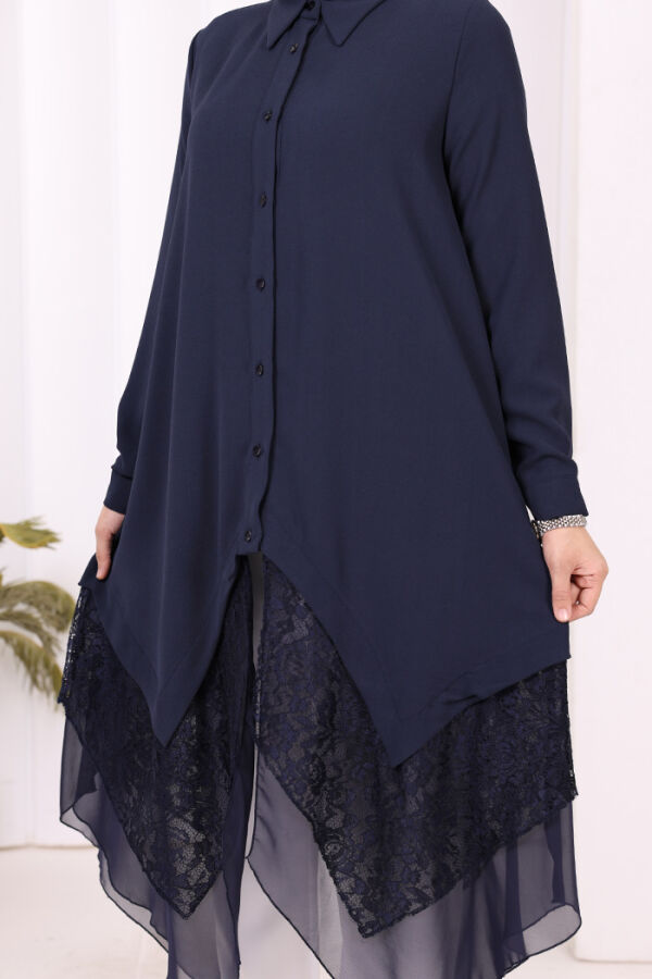 Dantel Ve Şifon Detaylı Asimetrik Kesim Tunik 2758 Lacivert - 6