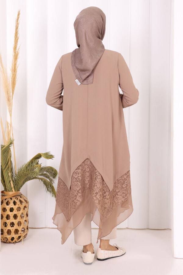 Dantel Ve Şifon Detaylı Asimetrik Kesim Tunik 2758 Vizon - 4