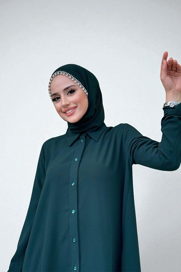 Dantel Ve Şifon Detaylı Asimetrik Kesim Tunik 2758 Zümrüt - 4