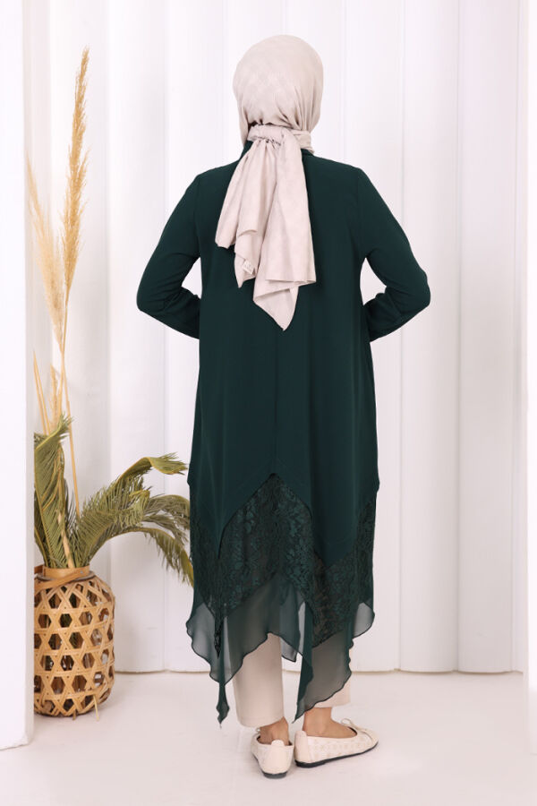 Dantel Ve Şifon Detaylı Asimetrik Kesim Tunik 2758 Zümrüt - 3