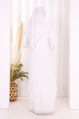 Kat Kat Görünüm Kol Manşetleri Lastikli Şifon Elbise 3060 Ekru - 4