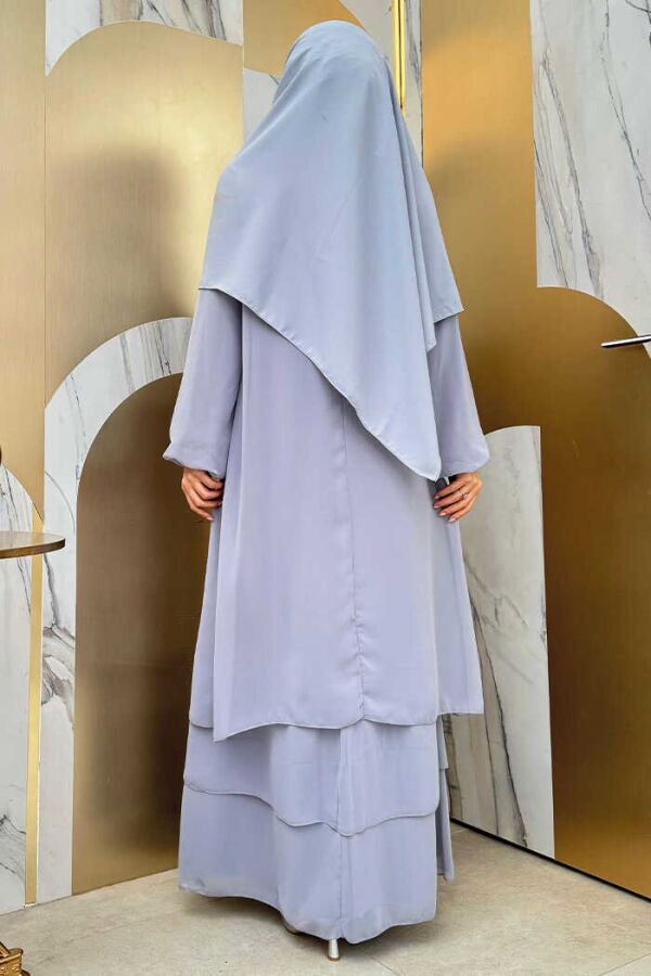 Kat Kat Görünüm Kol Manşetleri Lastikli Şifon Elbise 3060 Gri - 2