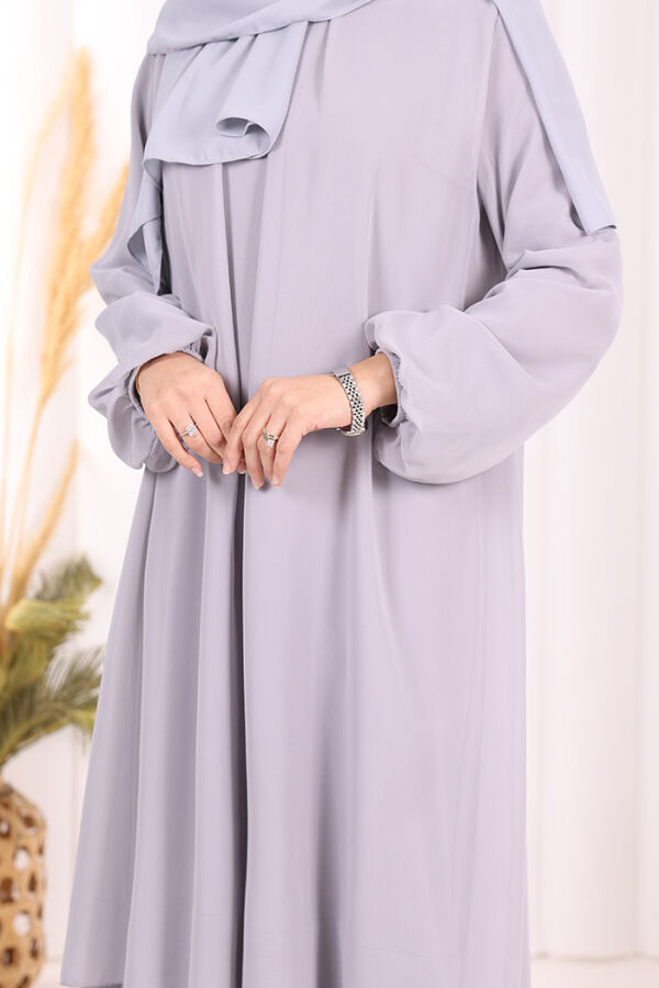 Kat Kat Görünüm Kol Manşetleri Lastikli Şifon Elbise 3060 Gri - 6