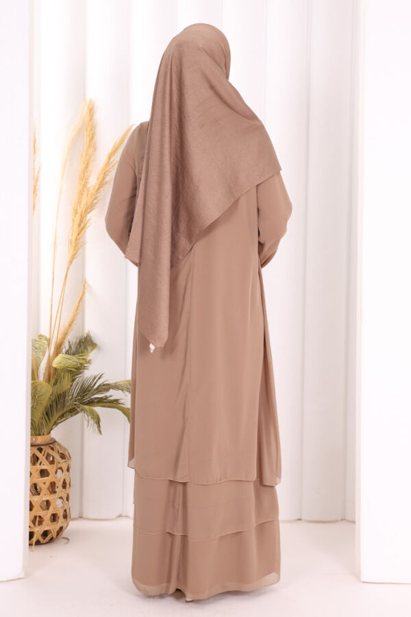 Kat Kat Görünüm Kol Manşetleri Lastikli Şifon Elbise 3060 Vizon - 3