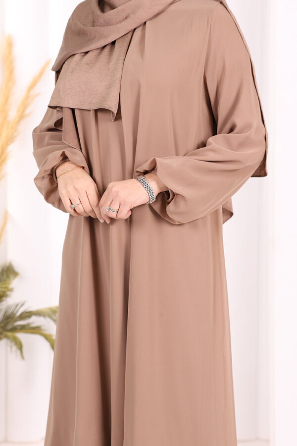 Kat Kat Görünüm Kol Manşetleri Lastikli Şifon Elbise 3060 Vizon - 5