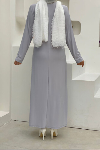 3202-1 فستان ساندي مقاس كبير رمادي - 4