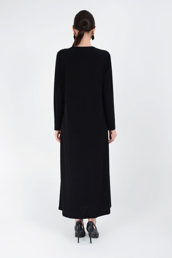 XXL Büyük Beden Düz Bisklet Yaka Uzun Kol İç Sandy Elbise 3202-3 Siyah - 8