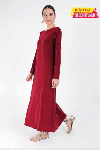 Düz Bisklet Yaka Uzun Kol İç Sandy Elbise 3202 Kırmızı 