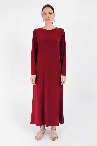 Düz Bisklet Yaka Uzun Kol İç Sandy Elbise 3202 Kırmızı - 2
