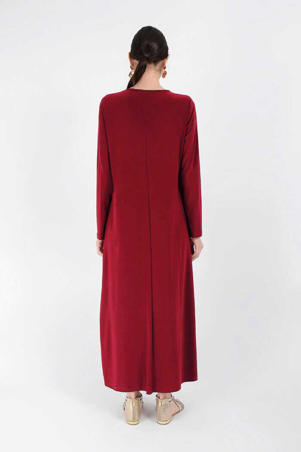 Düz Bisklet Yaka Uzun Kol İç Sandy Elbise 3202 Kırmızı - 3