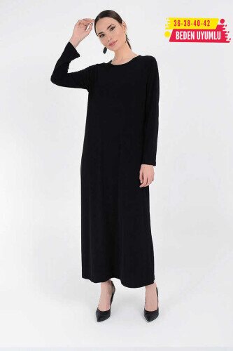 Düz Bisklet Yaka Uzun Kol İç Sandy Elbise 3202 Siyah 