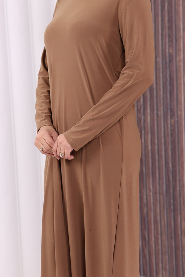 Düz Bisklet Yaka Uzun Kol İç Sandy Elbise 3202 Taba - 4
