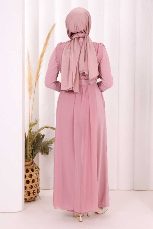 Şifon Pelerin Detay Bel Kuşaklı Tulum 3330 Pudra - 4