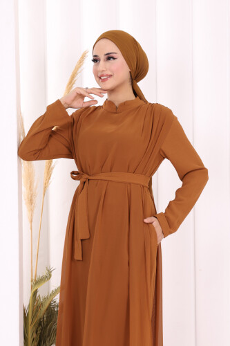 Şifon Pelerin Detay Bel Kuşaklı Tulum 3330 Taba - 5