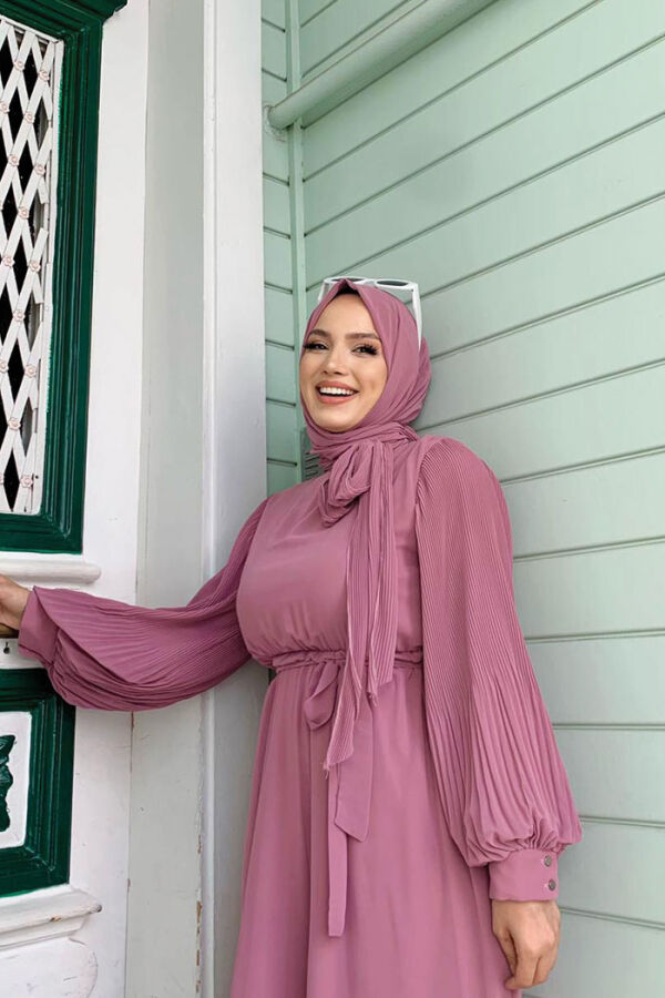 Kol ve Yaka Pilise Detaylı Bel Kuşaklı Şifon Tulum 3507 Pudra - 8