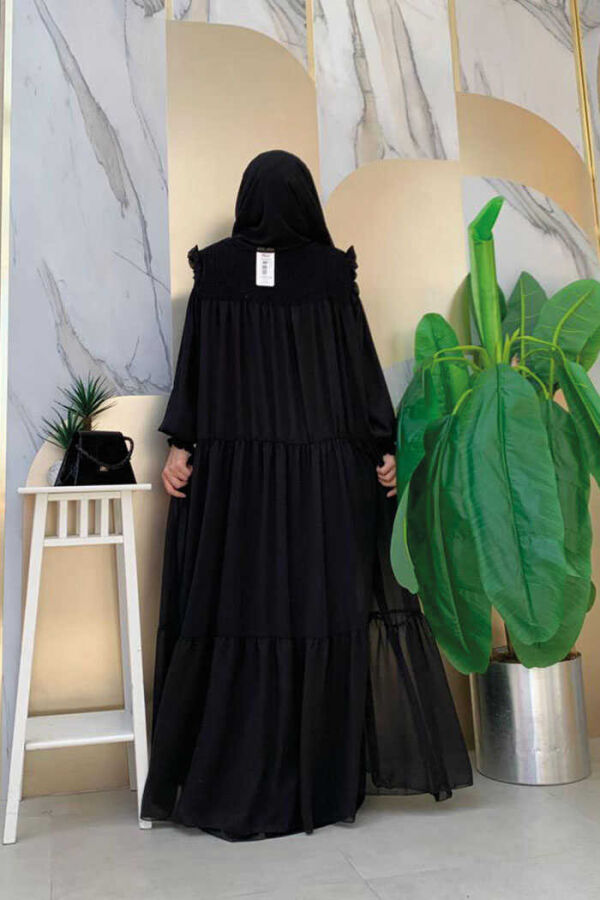 Omuz Kısmı Büzgü Görünümlü Salaş Astarlı Elbise 3511 Siyah - 3