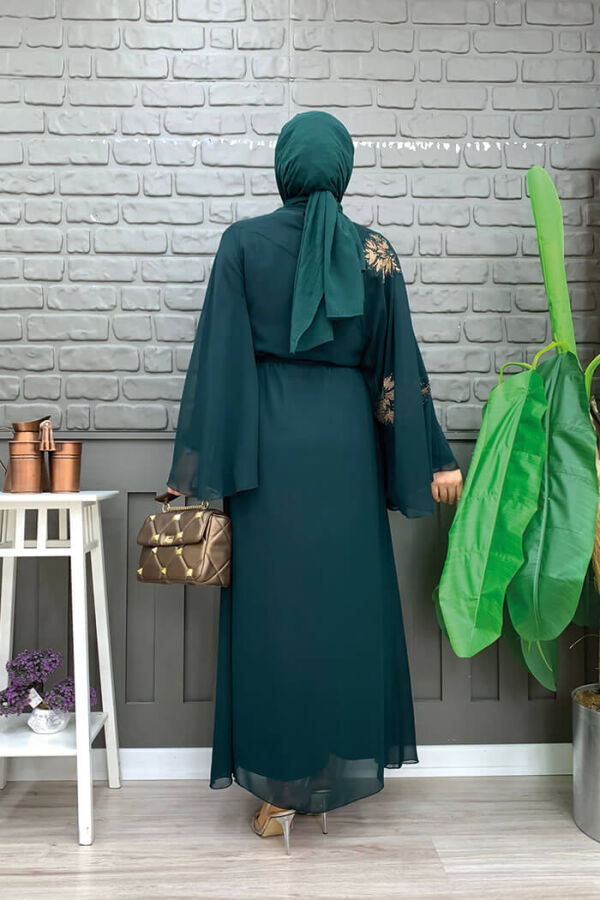 Yarasakol einärmeliges, bedrucktes, mit Chiffon gefüttertes Abendkleid 3539 Smaragd - 7